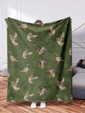 Green Mallard Duck Fleece Throw Blanket